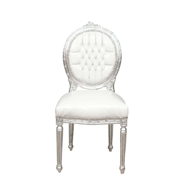 Valkoinen ja hopea Louis XVI -tuoli