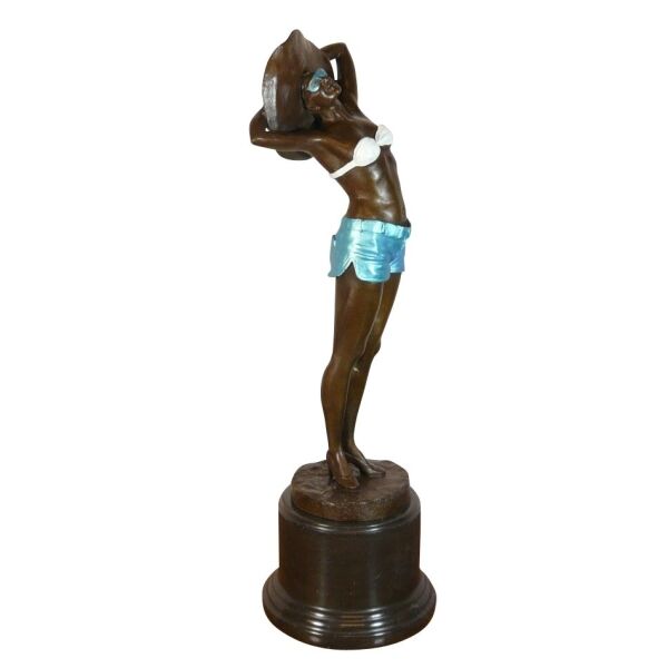 Art deco bronze sculpture - Woman in blue swimsuit
