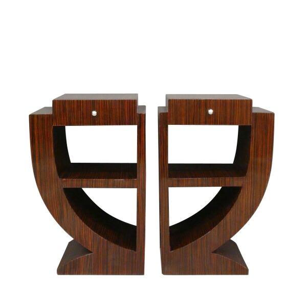 Art Deco bedside tables in dark rosewood, 1920s style furniture -