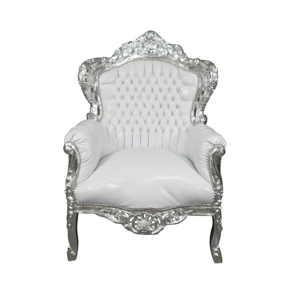 Baroque armchair white silver wood - Rococo furniture -