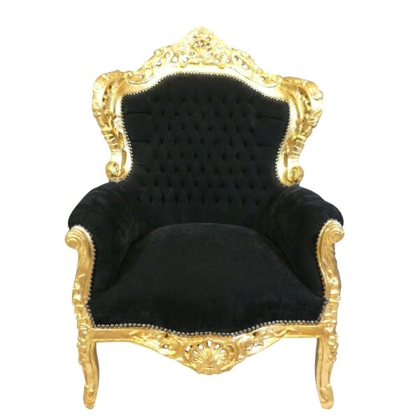 Fauteuil baroque velours noir et bois doré - Meubles baroque