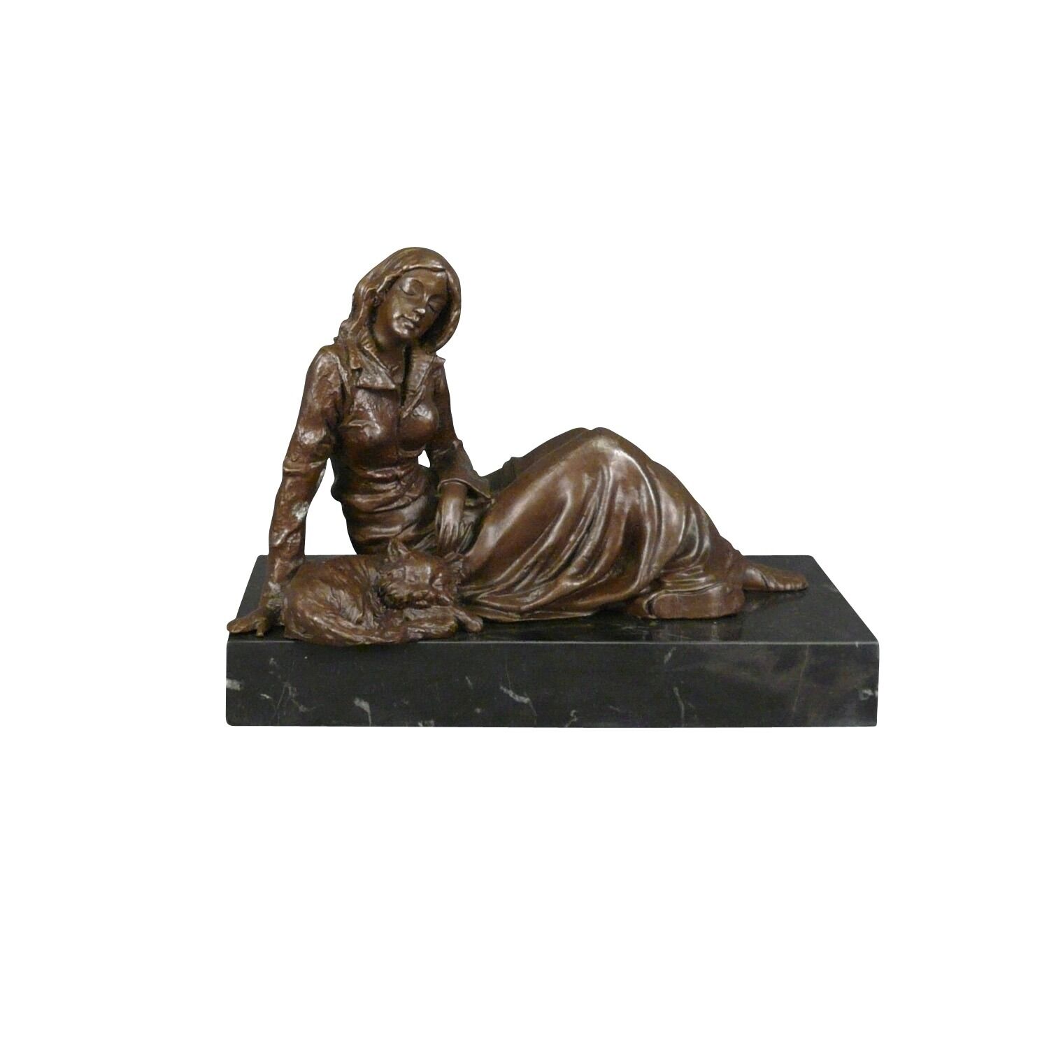 Bronze statue - A woman and her cat - Tiffany lamp and sculpture -