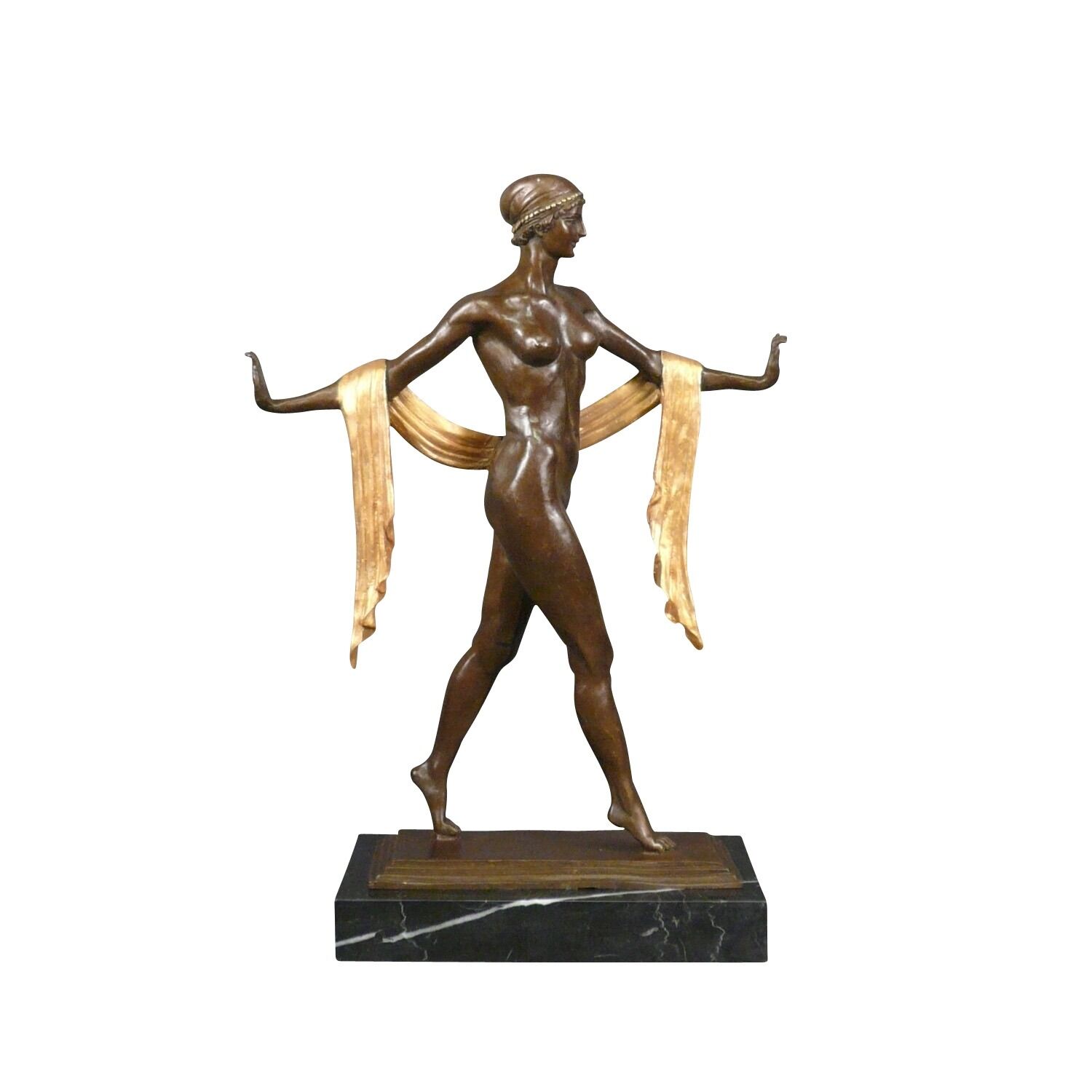 Bronzová socha ve stylu Art Deco - Žena s šátkem - Socha -