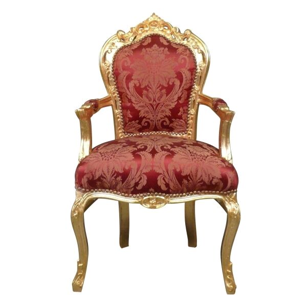 Baroque armchair gilded wood and red rococo fabric -