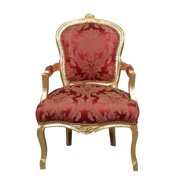 Piros fotel XV Lajos stílusú aranyozott fából - Louis xv fotelek -