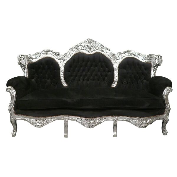Schwarzes und silbernes Barocksofa - Barocksessel - Barockmöbel -