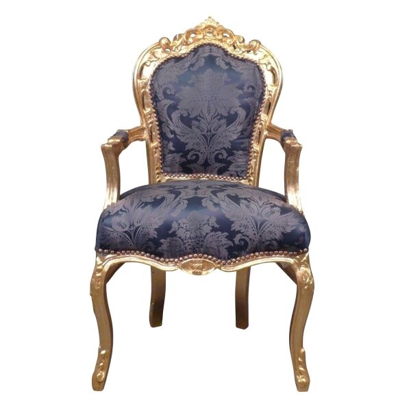 Baroque royal blue armchair - Baroque furniture in gilded wood