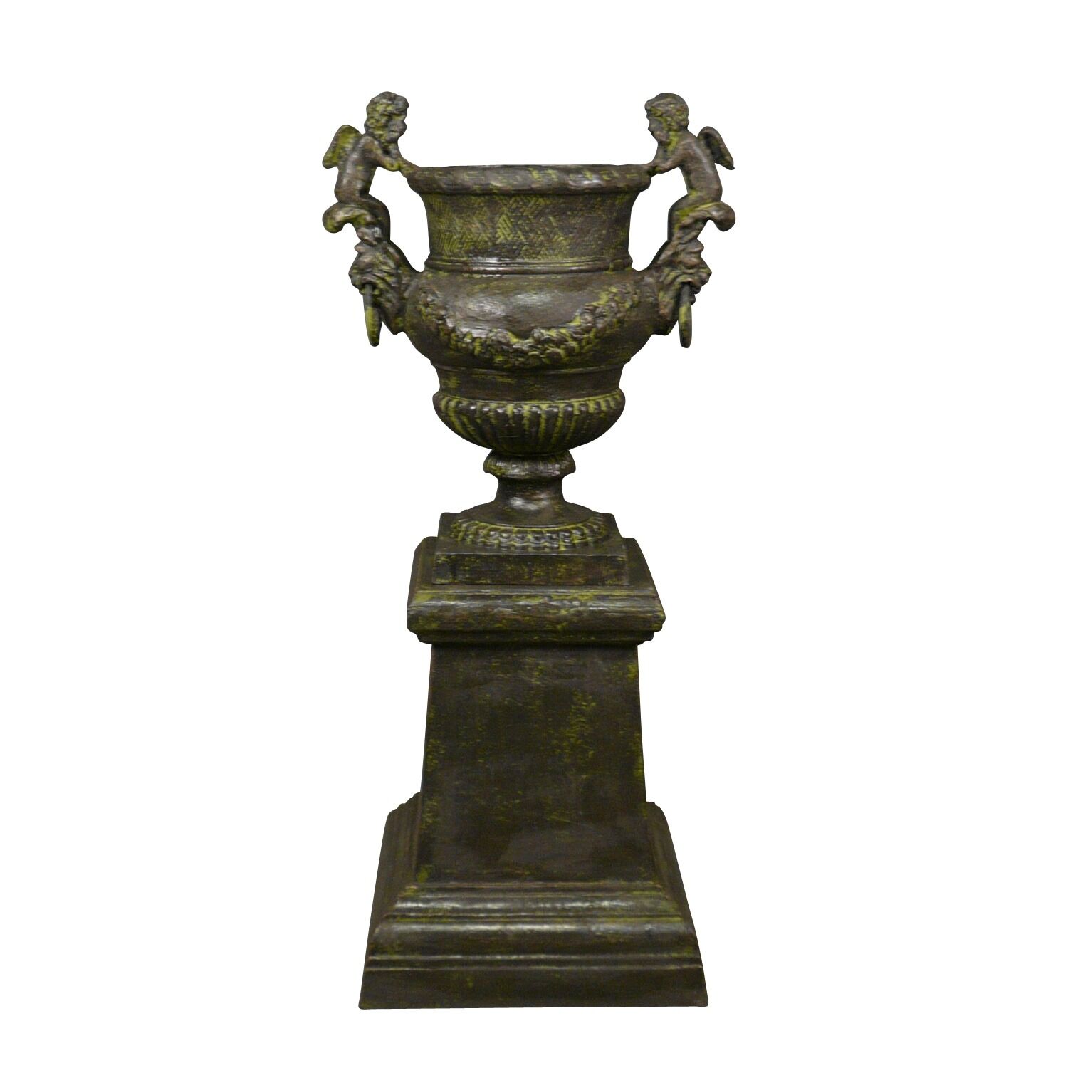 Vaso em ferro fundido com Querubins com base - H: 95 cm - Vasque Medicis