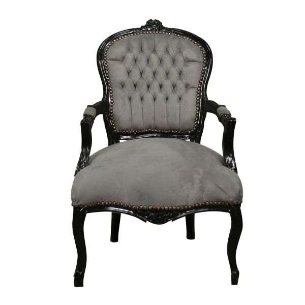 Louis XV armchair gray velvet fabric - Louis 15 armchairs -
