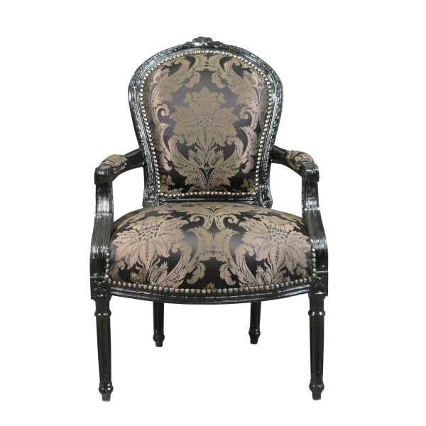 Sillón Luis XVI con tela barroca negra - Sillón barroco Luis XVI - Silla barroca