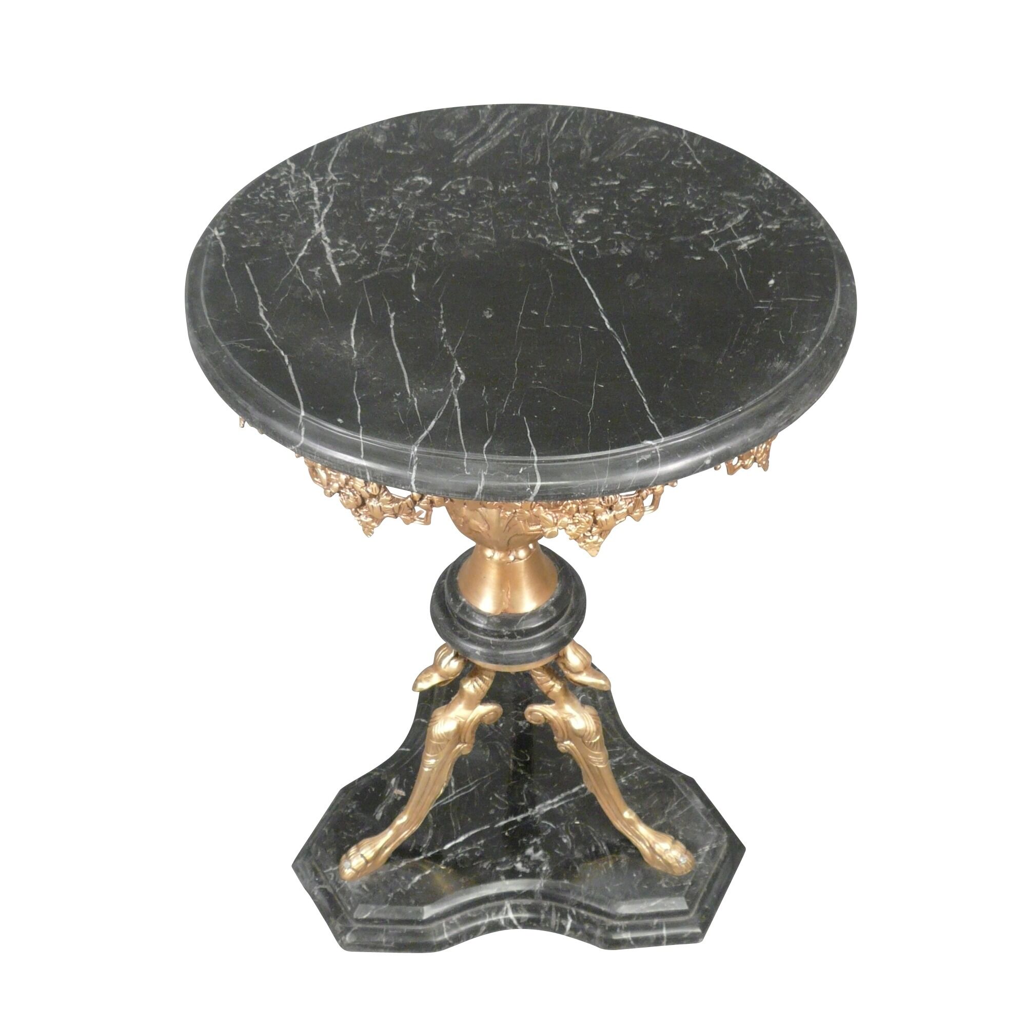 Return from Egypt style pedestal table in bronze and black marble -