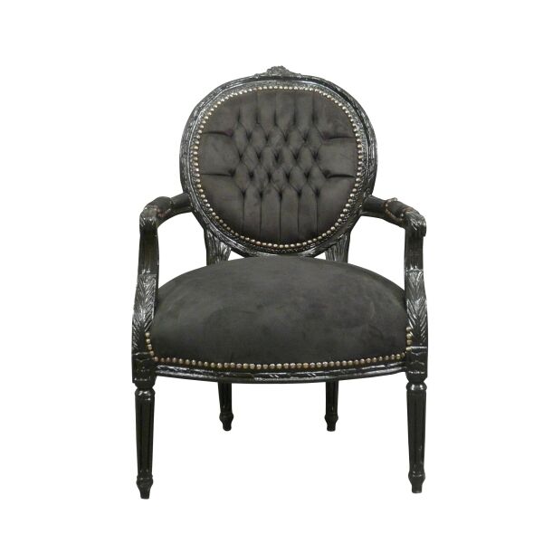 Louis XVI armchair in black velvet - Louis XVI armchair - Armchair