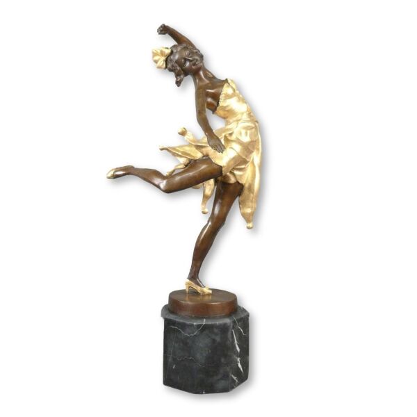 Barna és arany patinás táncosnő art deco bronzszobra -
