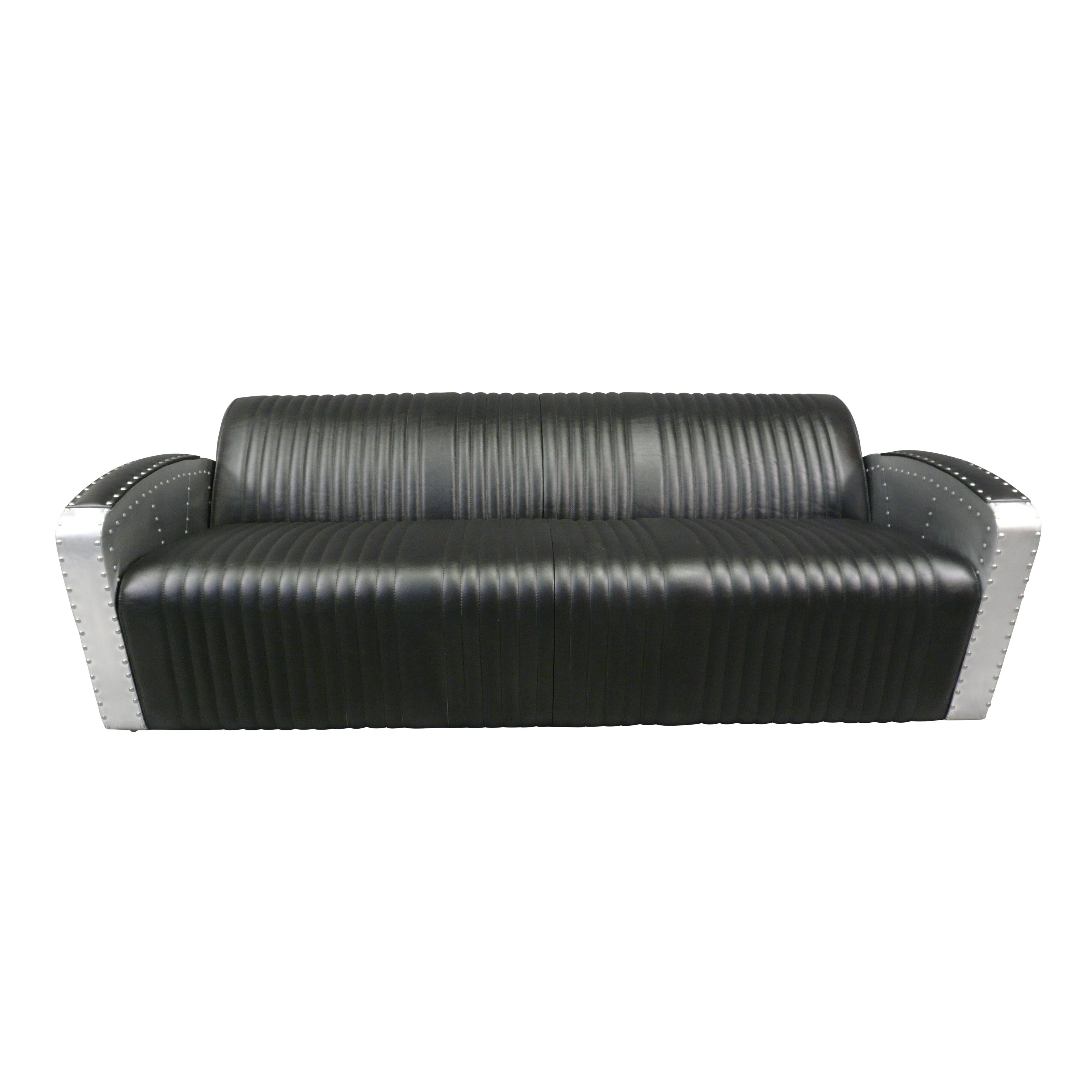 Schwarzes 3-Sitzer-Fliegersofa