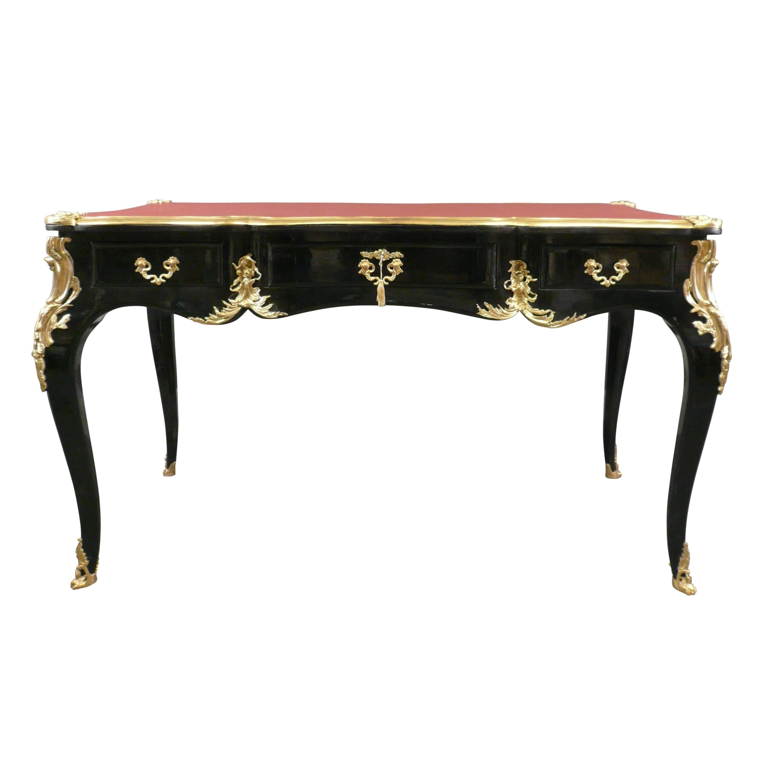 Baroque desk black gilded bronzes red writing desk