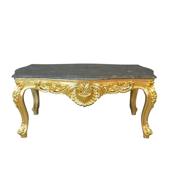 Baroque coffee table in gilded wood and marble