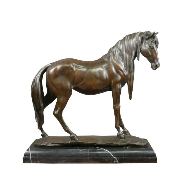 Statue en bronze d'un cheval sur un marbre - Sculpture bronze équestre -