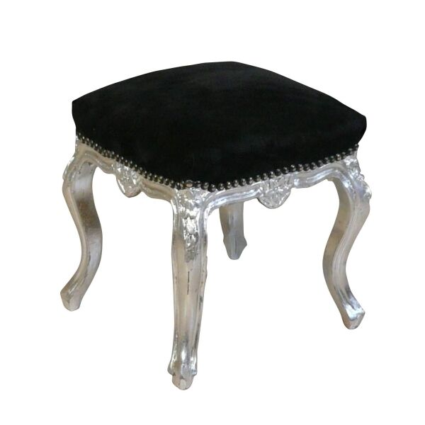 Barocker Hocker in Schwarz und Silber