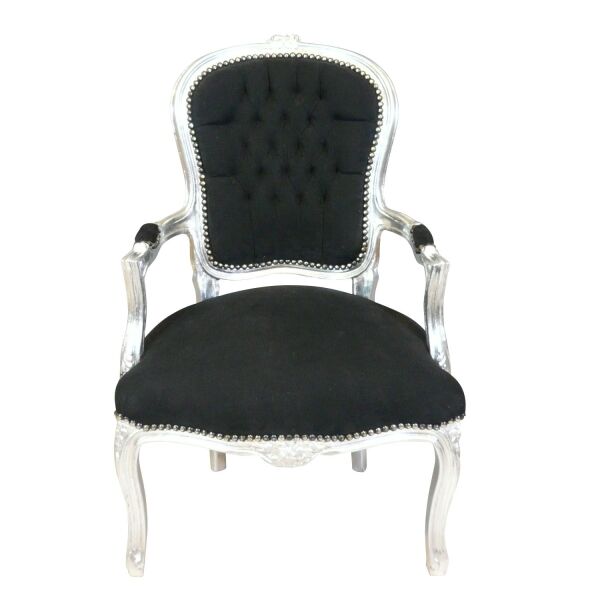 Fauteuil Louis XV baroque noir et argent - Fauteuils Louis XV -