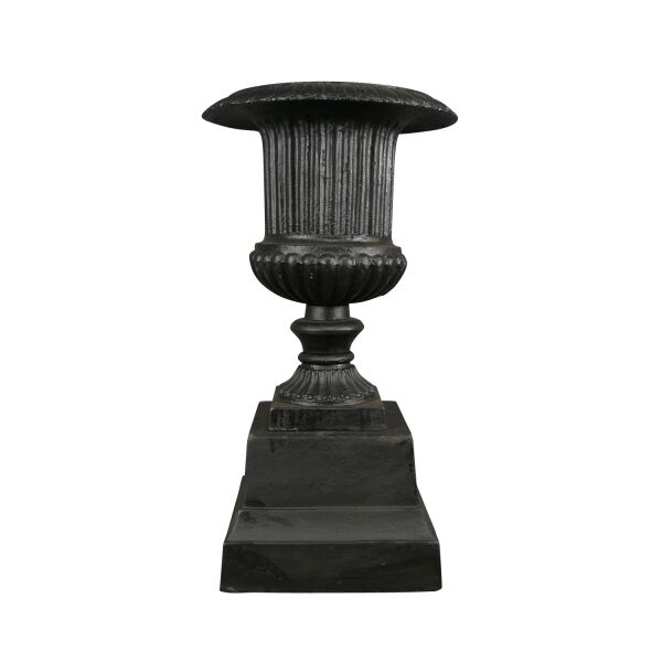 Vase Medicis en fonte sur socle - H: 53 cm
