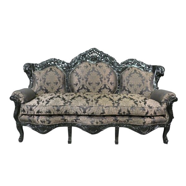 Canapé baroque en tissu satiné noir à fleurs -  Canapé baroque -  Meuble baroque