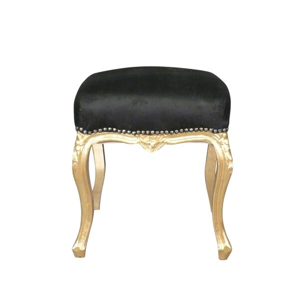 Pouf baroque en velours noir -  Pouf baroque -  Meuble baroque