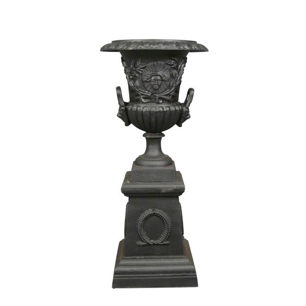 Vase Médicis en fonte de fer noire avec socle - H: 103 cm -  Vases Médicis