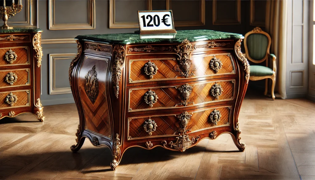 Commode Baroque Verte – 2 Tiroirs – Sculptures – Style Rococo – Reproduction Neuve