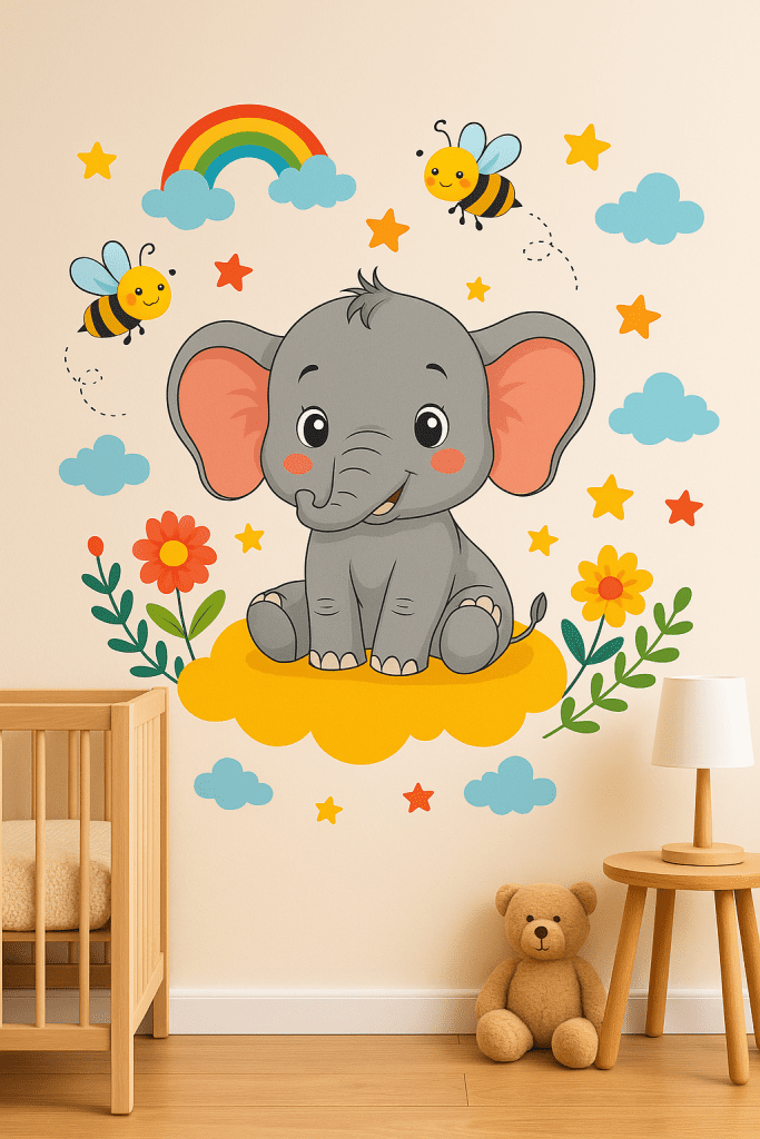 Little Deco DL345 - Adesivo da parete per cameretta bambini, motivo: elefante, leone, giraffa, rosa, 150 cm