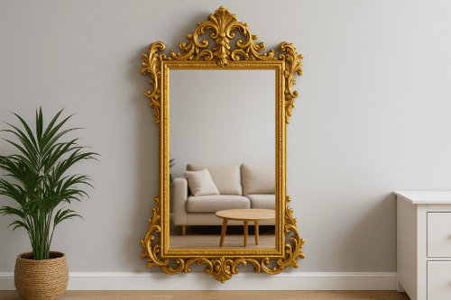 Specchio Da Parete Ovale Barocco 50x35 Cm - Finitura Argento Anticato - Made In Italy In Resina E MDF