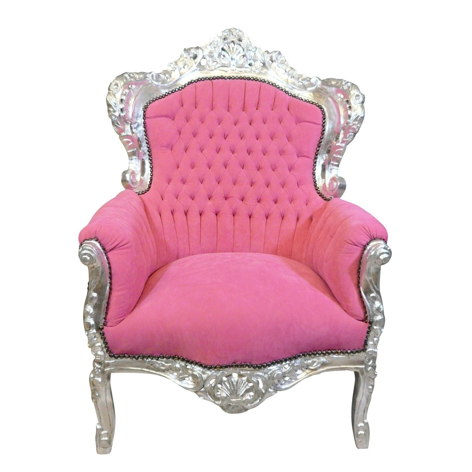 Lot de 4 fauteuils velours et pieds métal, vieux rose