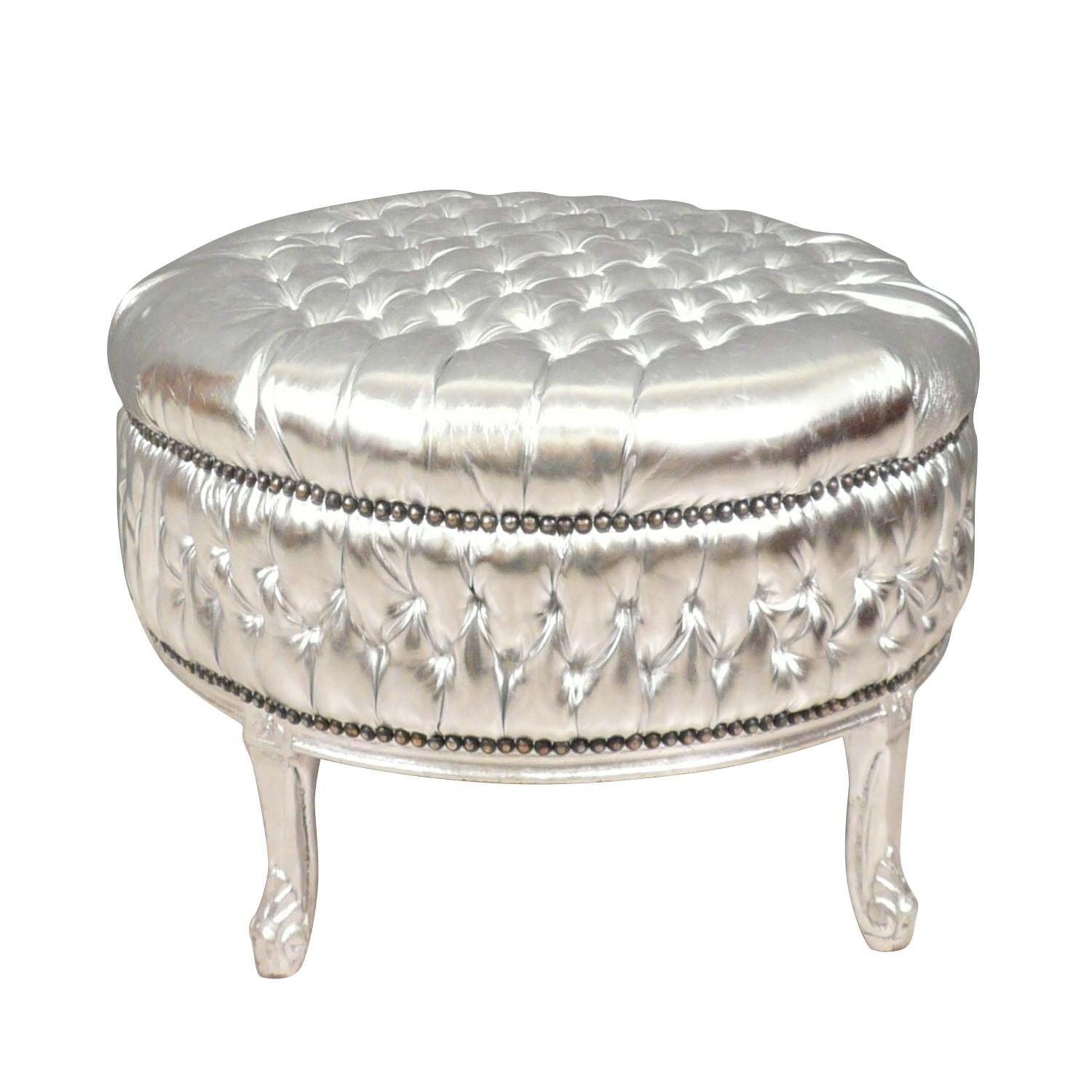 Grand pouf baroque argent