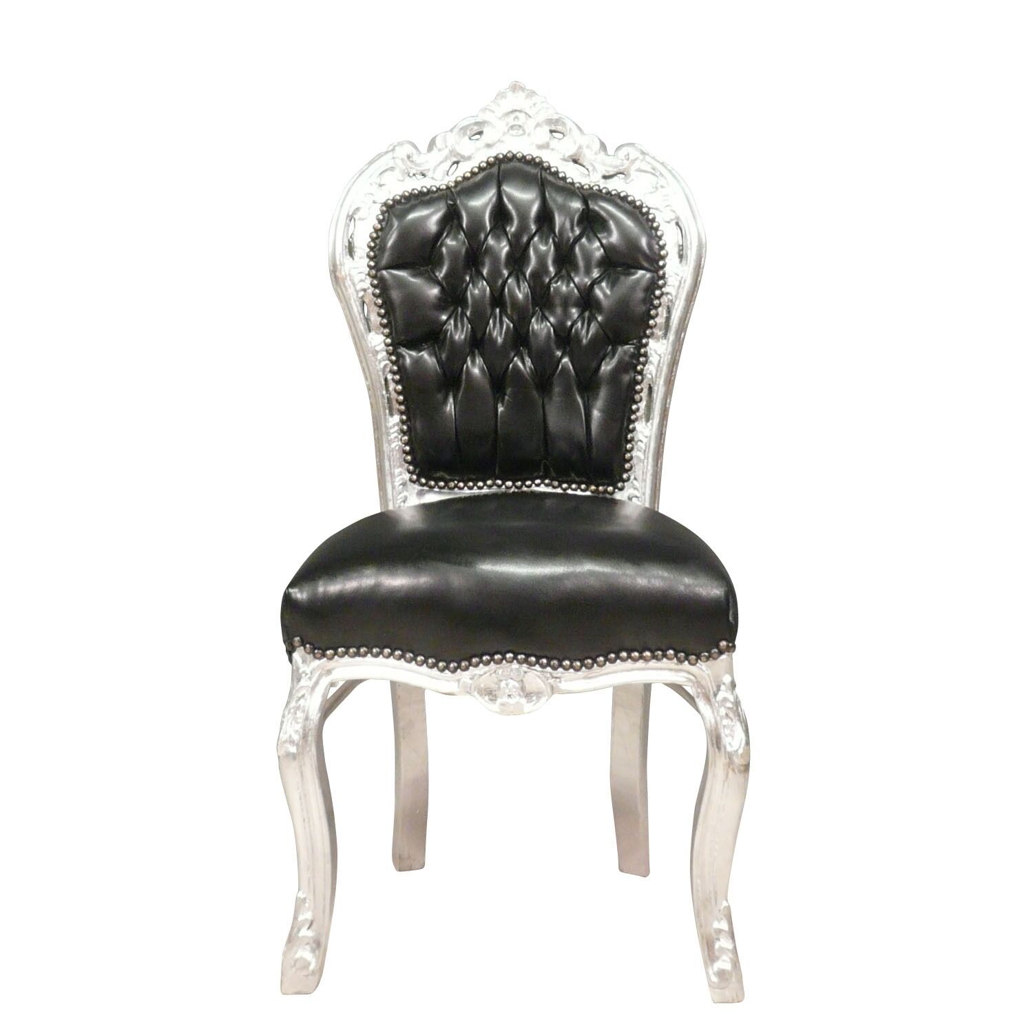 Chaise baroque noire en simili cuir