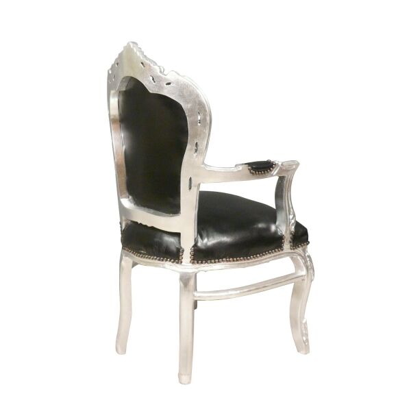 Fauteuil baroque noir et bois argent 2 Fauteuil noir baroque en bois massif argent