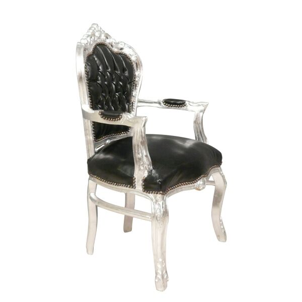 Fauteuil baroque noir et bois argent 3 Fauteuil baroque noir et bois argenté - Meubles baroques