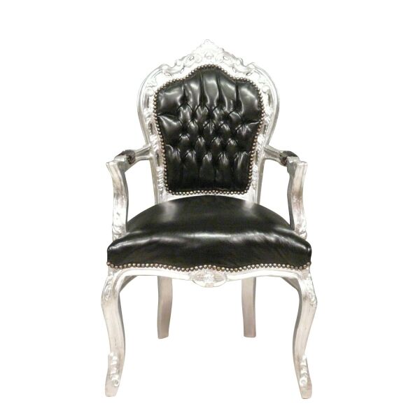 Fauteuil baroque noir et bois argent