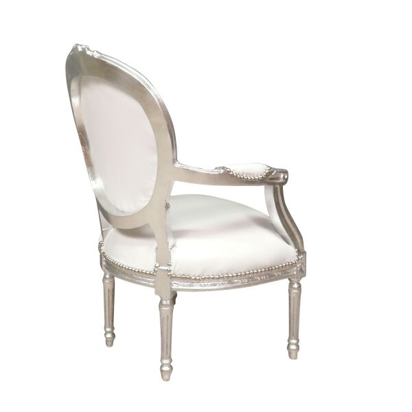 Fauteuil baroque blanc style Louis XVI 3 Fauteuil Louis XVI style baroque avec un tissu imitant le cuir blanc