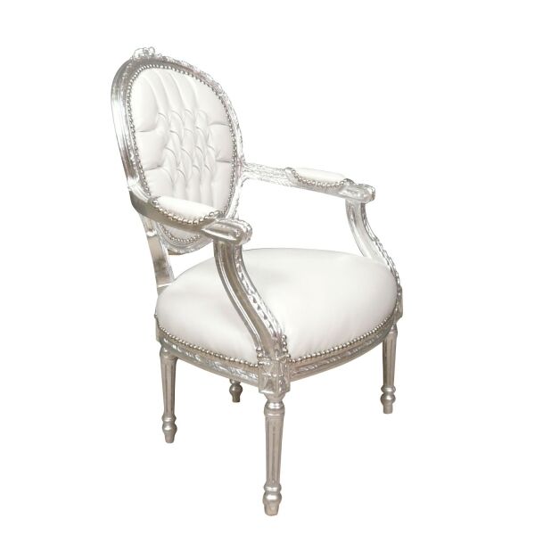 Fauteuil baroque blanc style Louis XVI 2 Fauteuil blanc baroque style Louis XVI