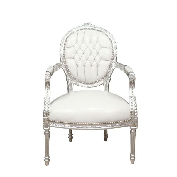 Fauteuil baroque blanc style Louis XVI