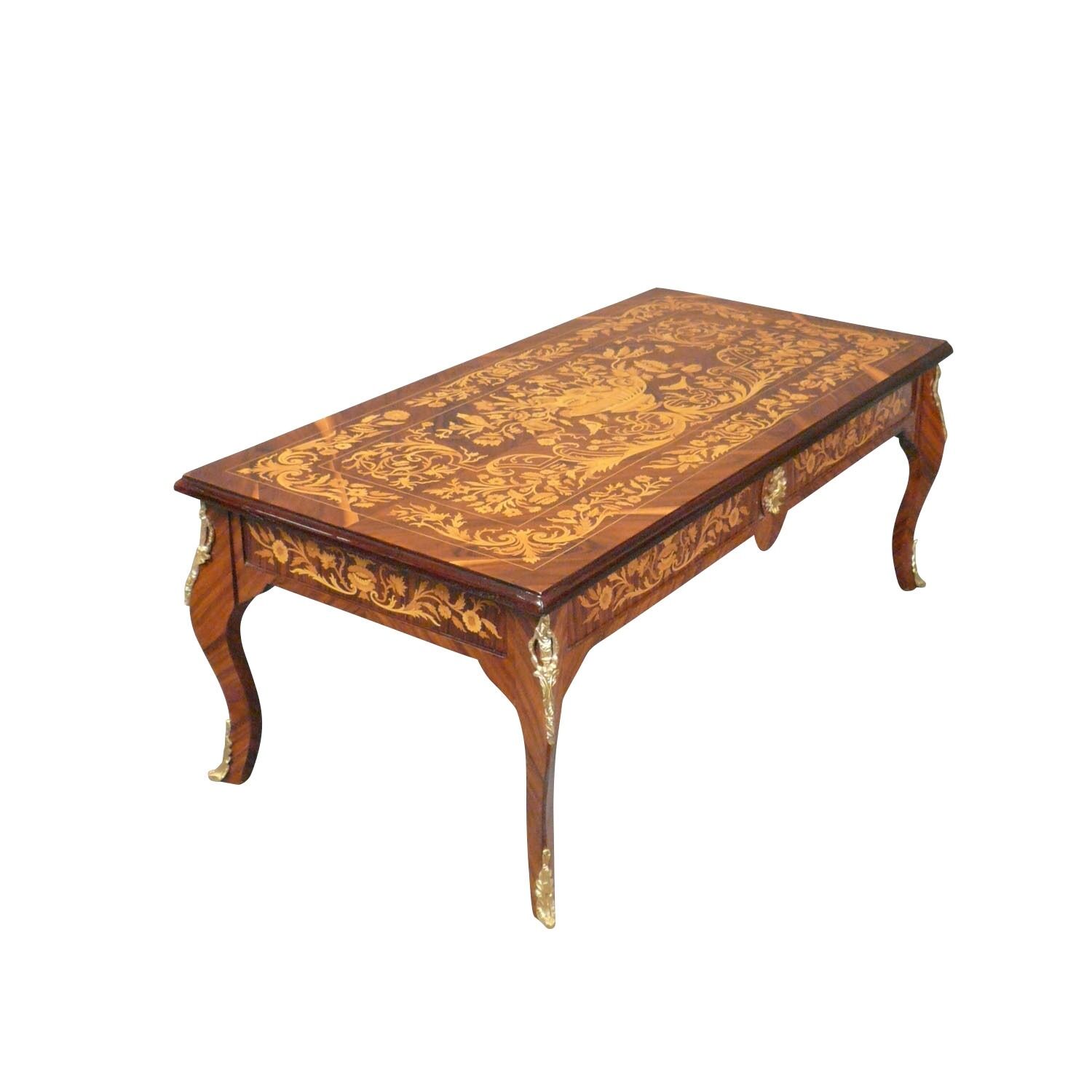 Table Basse Ronde Louis XV – Bois Marqueterie – Style Vintage – H60 L61 Cm