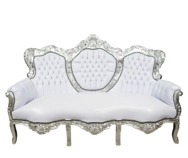 Canapé baroque blanc et argent 1 Canapé baroque blanc et argent