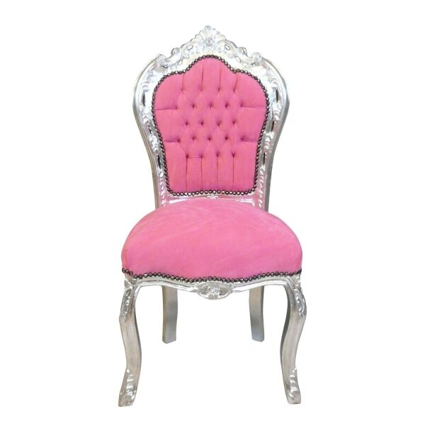 Chaise baroque rose et argent 1 Chaise baroque rose et argent - Chaises baroques
