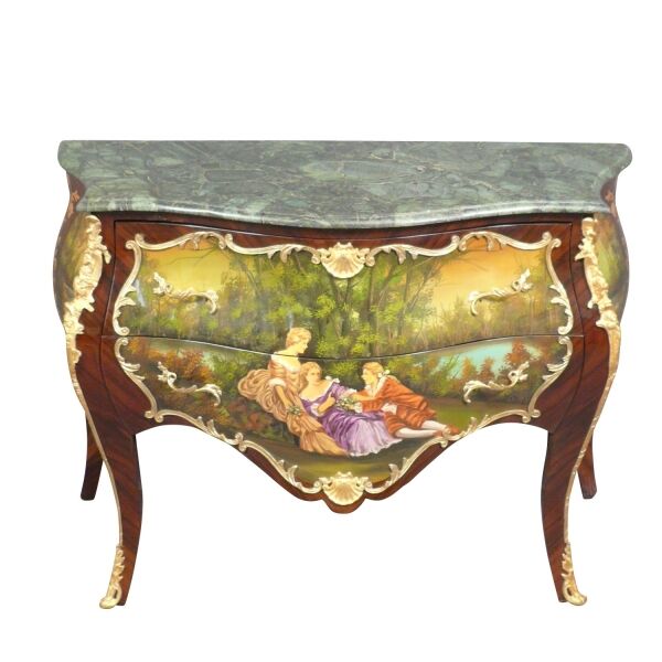 Commode Louis XV peinte 6 Commode Louis XV avec une scène galante peinte - Mobilier Louis xv