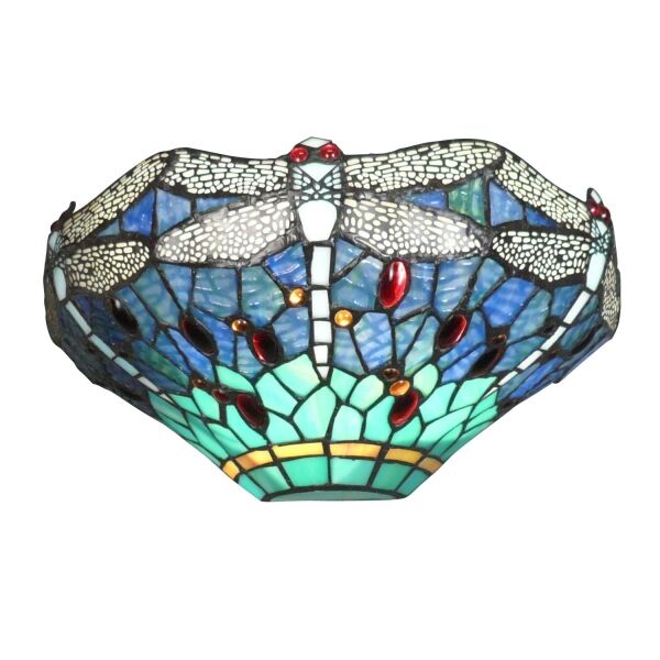 Applique murale Tiffany dragonfly style Art Nouveau avec abat-jour en verre coloré