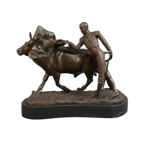 La corrida - Sculpture en bronze de torero, taureaux et chevaux -