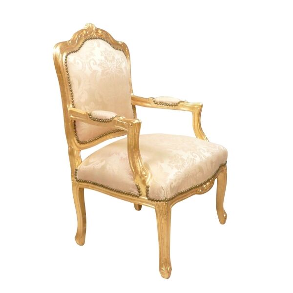 Fauteuil Louis XV en hêtre massif doré 3 Fauteuil louis xv or et satin