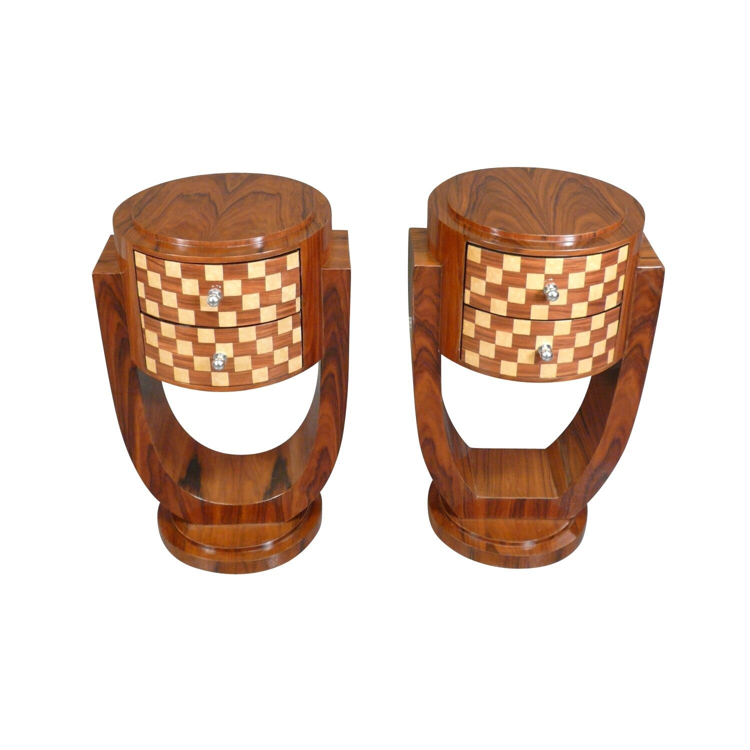 Paire de chevets art déco au décor de damier 2 Paire de chevets art déco au décor de damier
