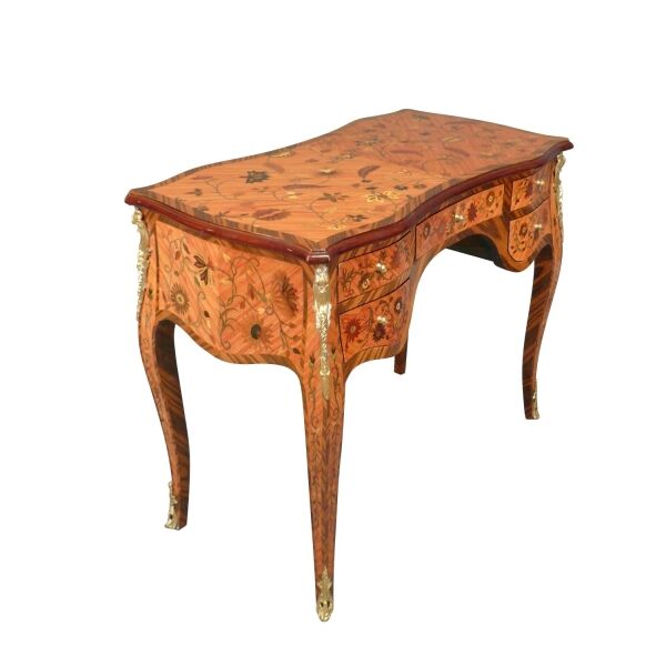 Bureau Louis XV décor en marqueterie de fleurs 4 Bureau Louis XV avec une superbe marqueterie fleurie - Meuble de style