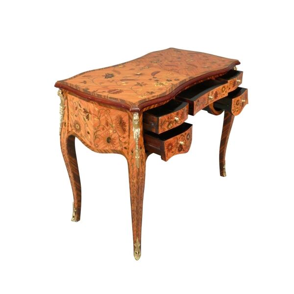 Bureau Louis XV décor en marqueterie de fleurs 5 Bureau Louis XV avec une superbe marqueterie fleurie - Meuble de style