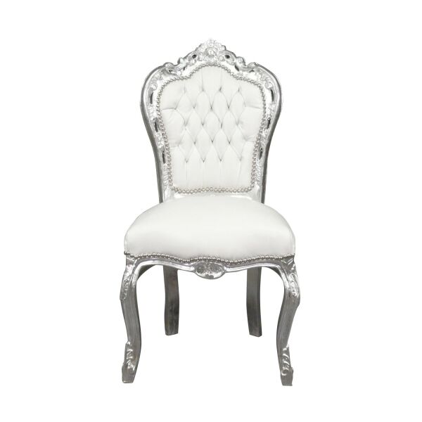 Chaise baroque blanche et argent 1 Chaise baroque blanche - Chaises blanche baroque pas chères